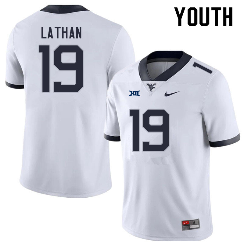 Youth #19 Trey Lathan West Virginia Mountaineers College Football Jerseys Sale-White
